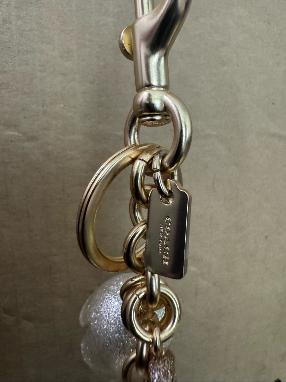 Coach Ivory and Gold Glitter Resin Bell Flower Bag Charm and Key Ring - Picture 5 of 6